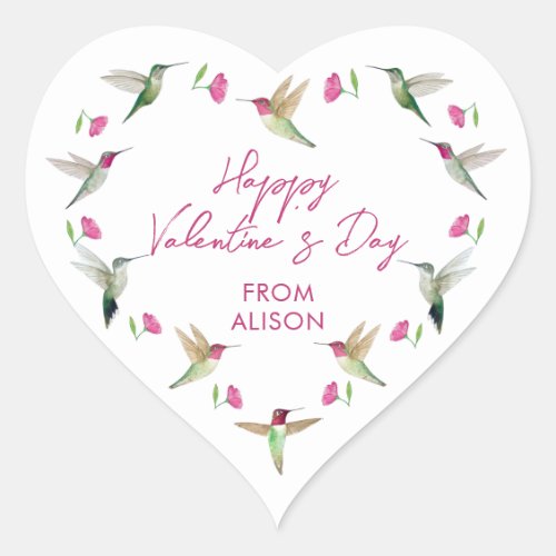 Happy Valentine Annas Hummingbirds Heart Sticker