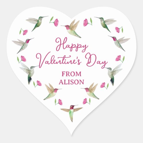 Happy Valentine Annas Hummingbirds Heart Sticker
