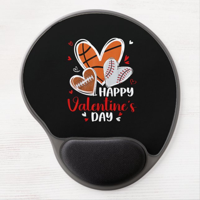 Happy Valentine Baseball Football Basketball Heart Gel Mouse Pad (Front)