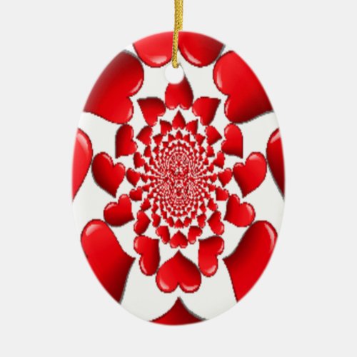 Happy Valentine Big Red Hearts Ceramic Ornament