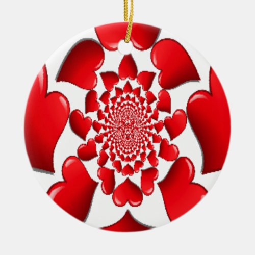 Happy Valentine Big Red Hearts Ceramic Ornament