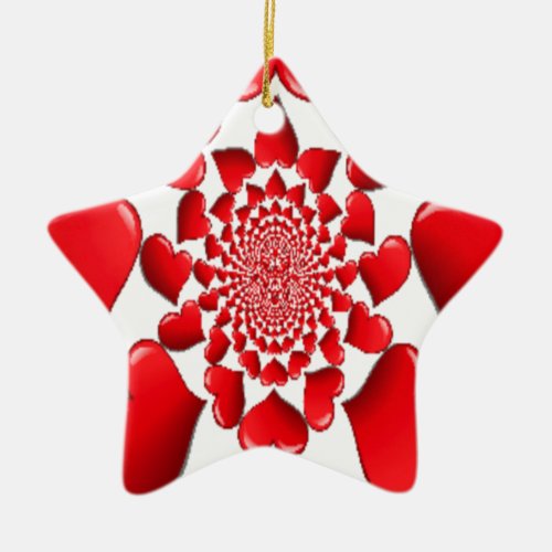 Happy Valentine Big Red Hearts Ceramic Ornament