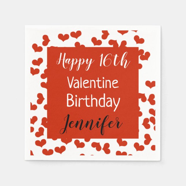 Happy Valentine Birthday Party Napkins (Front)
