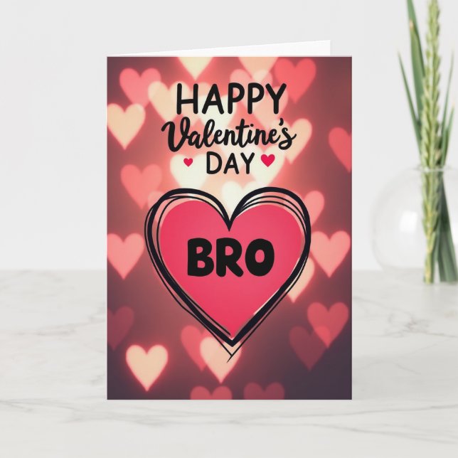 Happy Valentine Bro Bokeh Heart Card (Front)