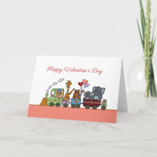 Happy Valentine card - funny train with animals
