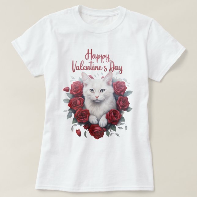 Happy Valentine Cat Design, Cat T-shirt (Design Front)