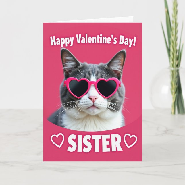 Happy Valentine Cat Sister Card (Front)