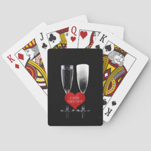 Happy Valentine Champagne Flute Red Heart Text Poker Cards
