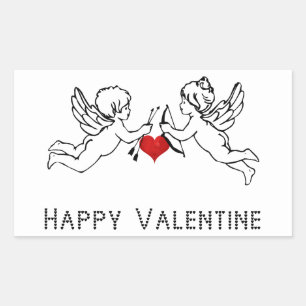 Happy Valentine Cherubs Couple Cute Hearts Text Rectangular Sticker