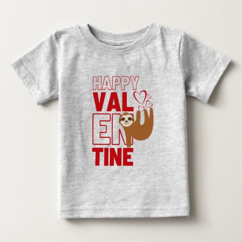 Happy Valentine Cute Sloth Heart Gray  Red Baby T_Shirt