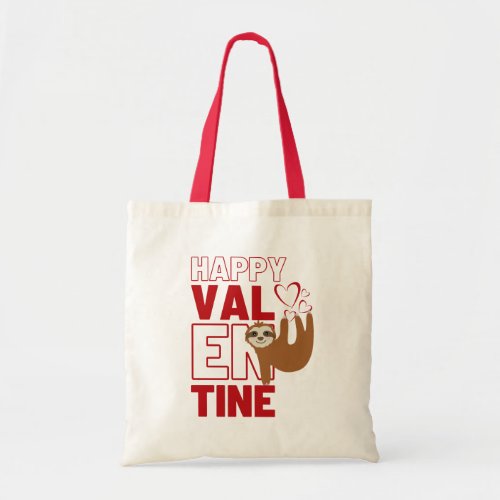 Happy Valentine Cute Sloth Heart Natural  Red Tote Bag