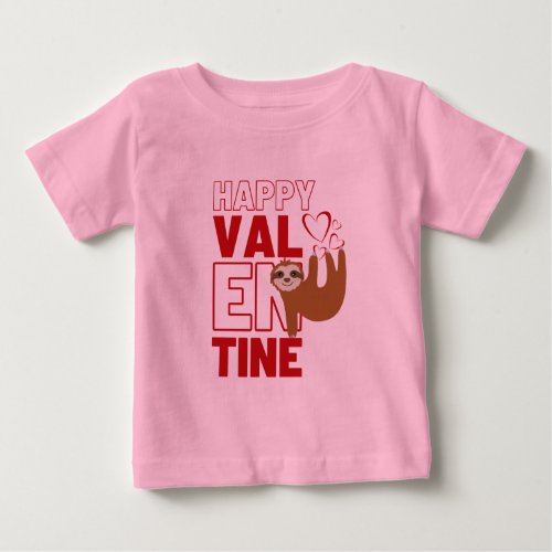 Happy Valentine Cute Sloth Heart Pink  Red Baby T_Shirt