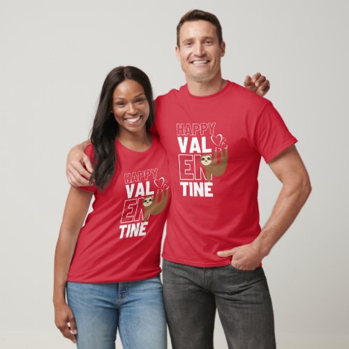 Happy Valentine Cute Sloth Heart Red T_Shirt
