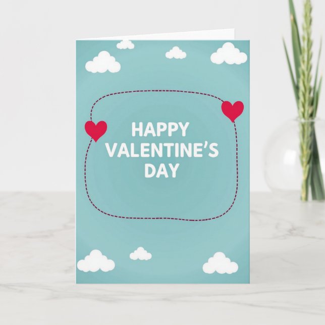Happy Valentine Dashed Hearts Card (Front)