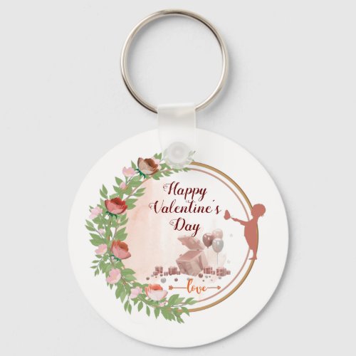 Happy Valentine Day Classic Round Sticker Gift Tag Keychain