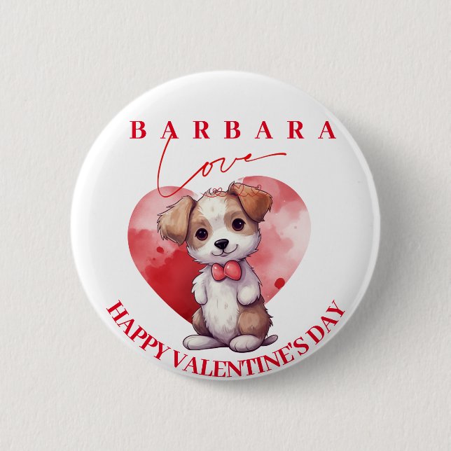Happy valentine day cute dog personalized button (Front)
