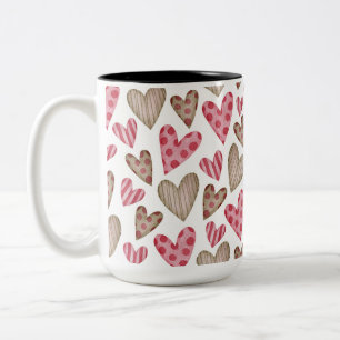 Happy valentine day elegant colorful hearts Two-Tone coffee mug