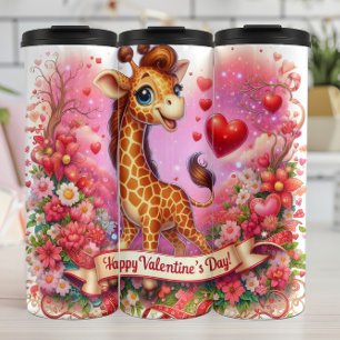 Happy Valentine Day Giraffe Floral Wrap Thermal Tumbler