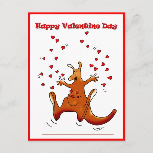 Happy Valentine day kangaroo with red hearts Holiday Postcard