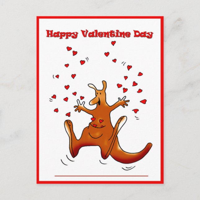 Happy Valentine day kangaroo with red hearts Holiday Postcard (Front)