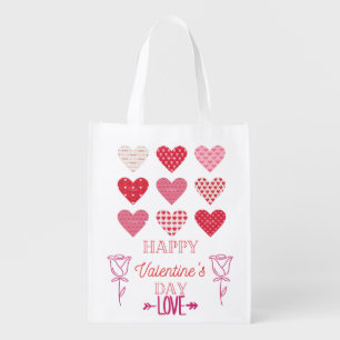 happy valentine day my love red hearts grocery bag