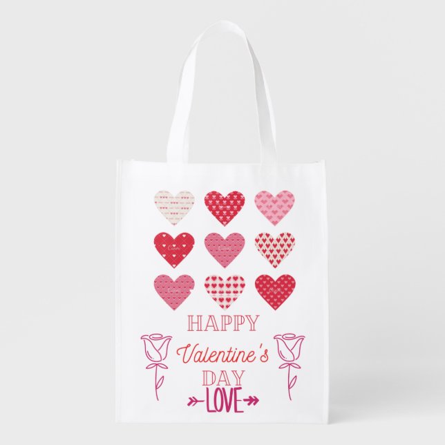 happy valentine day my love red hearts grocery bag (Front)