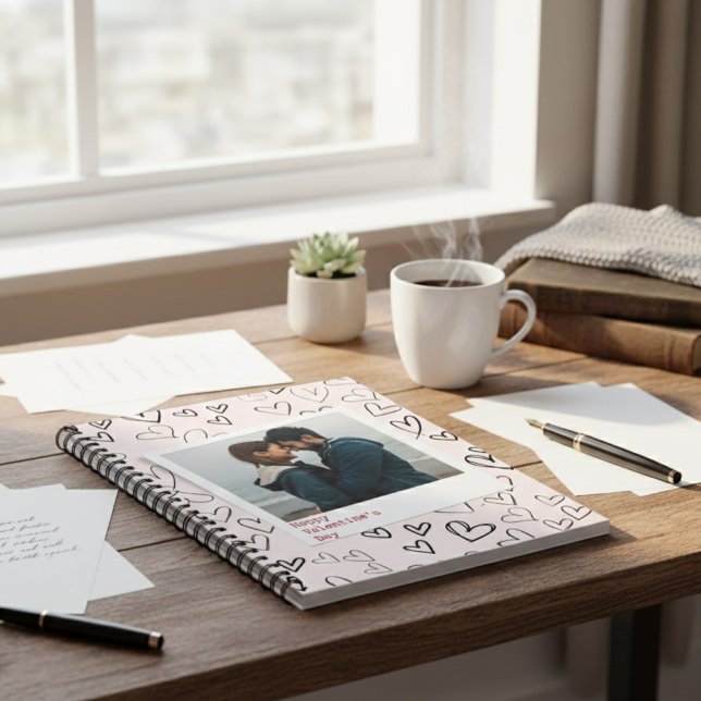 Happy Valentine Day Pink Heart Couple Photo Love  Notebook (Creator Uploaded)