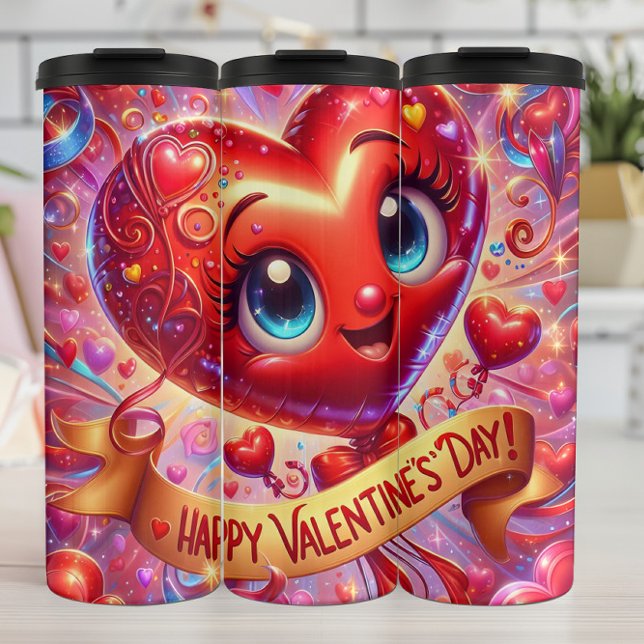 Happy Valentine Day Smiling Heart Thermal Tumbler (Creator Uploaded)