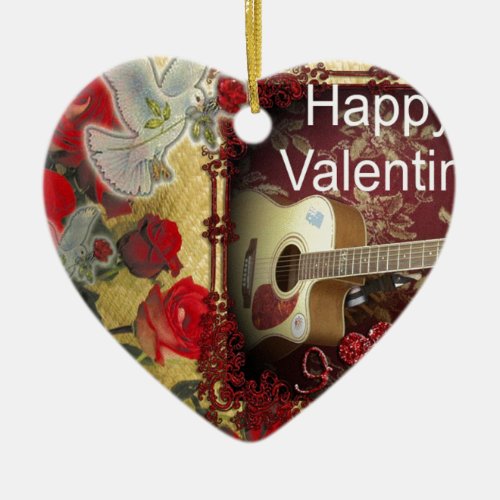 Happy Valentine day Tunes in my heart Ceramic Ornament