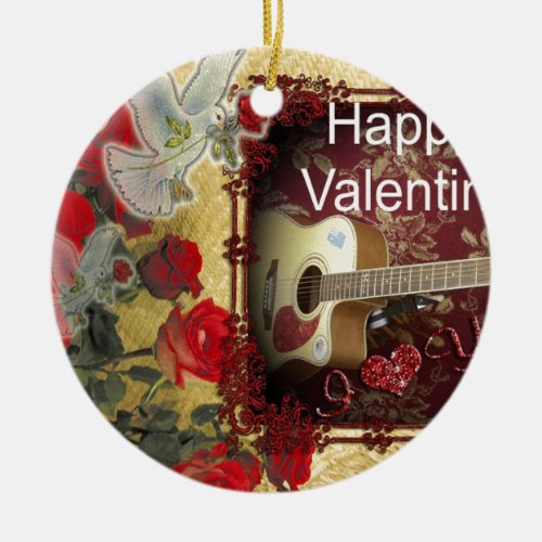 Happy Valentine day Tunes in my heart Ceramic Ornament