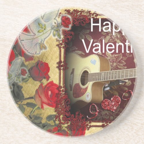 Happy Valentine day Tunes in my heart Drink Coaster
