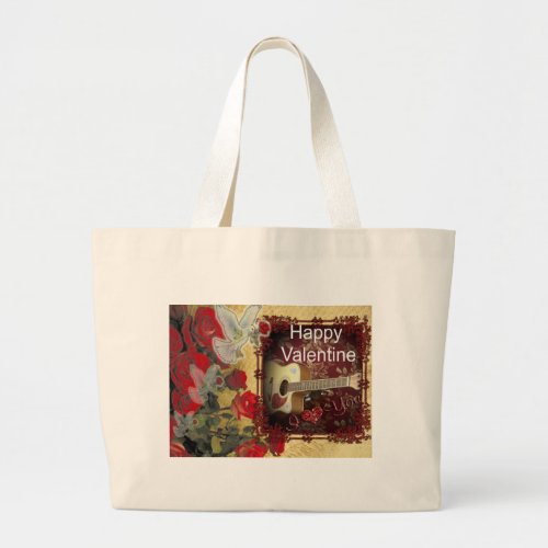 Happy Valentine day Tunes in my heart Large Tote Bag