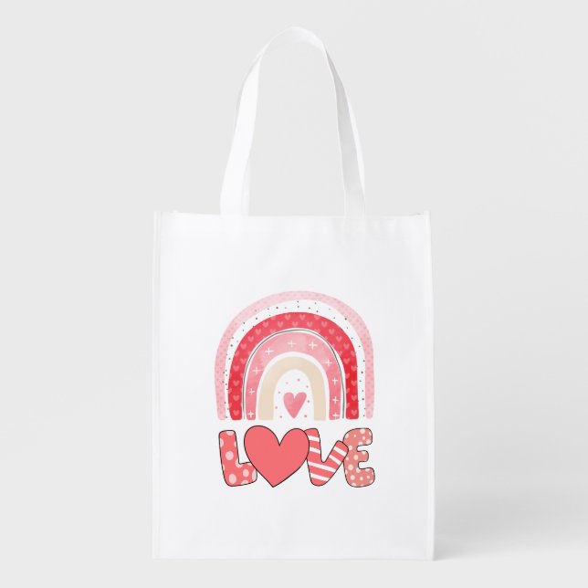 Happy Valentine Day With My Love Heart  Grocery Bag (Front)