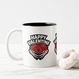Happy Valentine Even Bones Need Love Two-Tone Coffee Mug