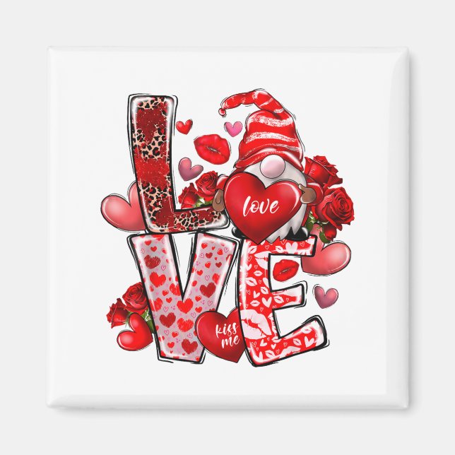 Happy Valentine Gnome Heart Valentine's Day Couple Magnet (Front)