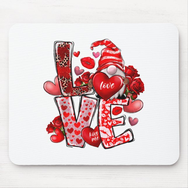 Happy Valentine Gnome Heart Valentine's Day Couple Mouse Pad (Front)