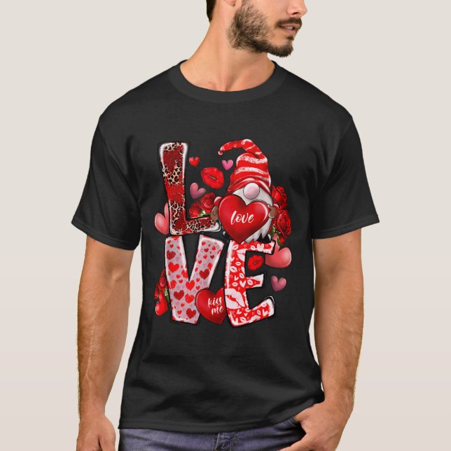 Happy Valentine Gnome Heart Valentine's Day Couple T-Shirt (Front)