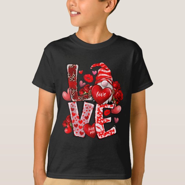 Happy Valentine Gnome Heart Valentine's Day Couple T-Shirt (Front)