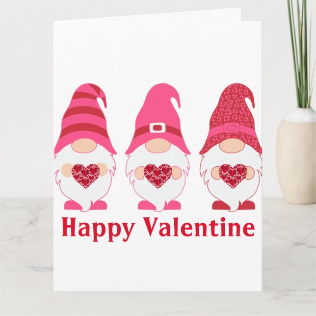 Happy Valentine Gnomes Hearts Card (Front)
