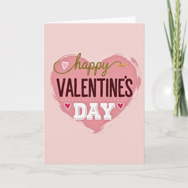 Happy Valentine Gold Glitter Heart Card (Front)