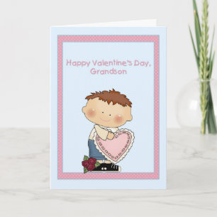 Happy Valentine Grandson, Pink Heart Holiday Card