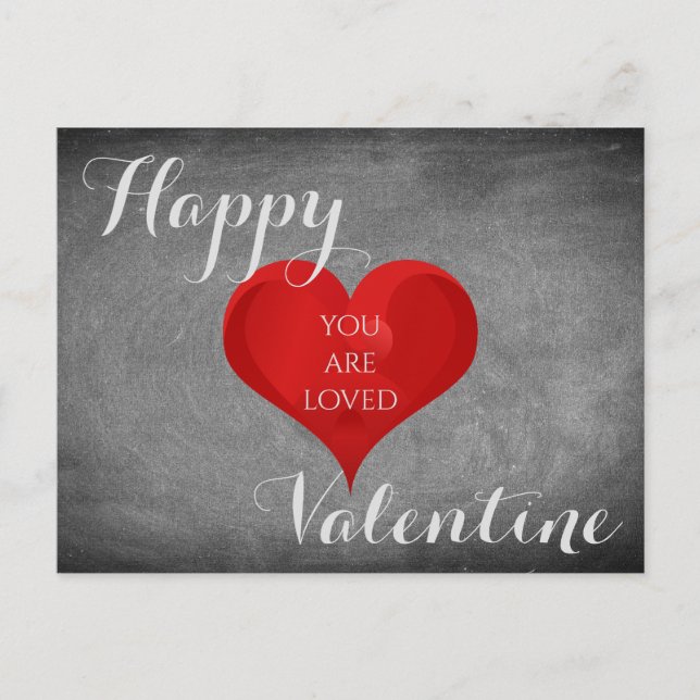 Happy Valentine Heart Chalkboard Typography Holiday Postcard (Front)