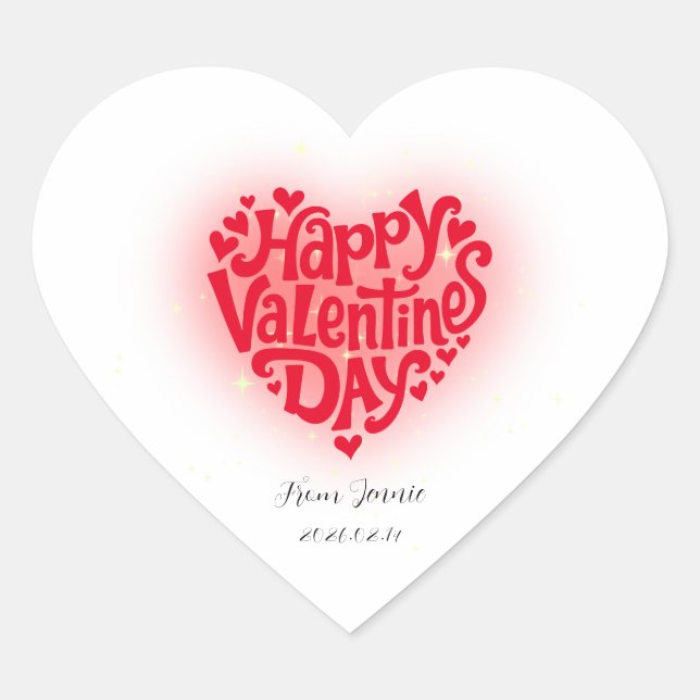 Happy Valentine Heart Custom Name & Date Sticker (Front)