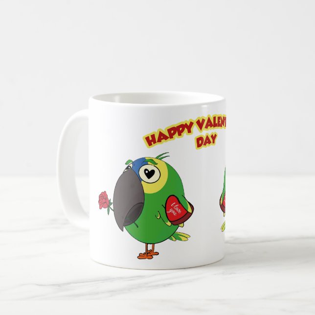 HAPPY VALENTINE PARROT COFFEE MUG (Front Left)