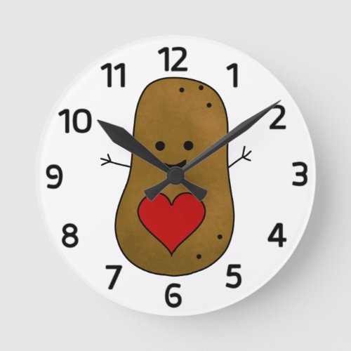 Happy Valentine Potato Love and Hearts Round Clock