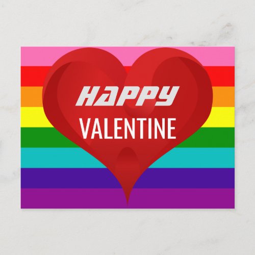 Happy Valentine Red Heart LGBT Rainbow Flag Holiday Postcard