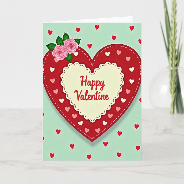 Happy Valentine Rose Hearts Card (Front)