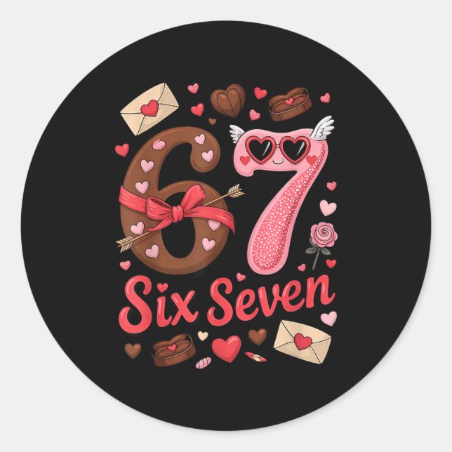 Happy Valentine’s Day 67 Meme Hearts Coquette Bow  Classic Round Sticker (Front)