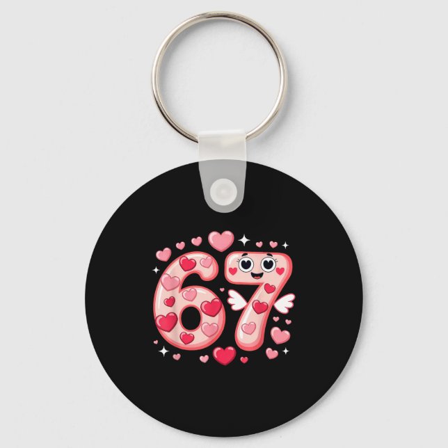 Happy Valentine’s Day 67 Meme Hearts Coquette Bow  Keychain (Front)