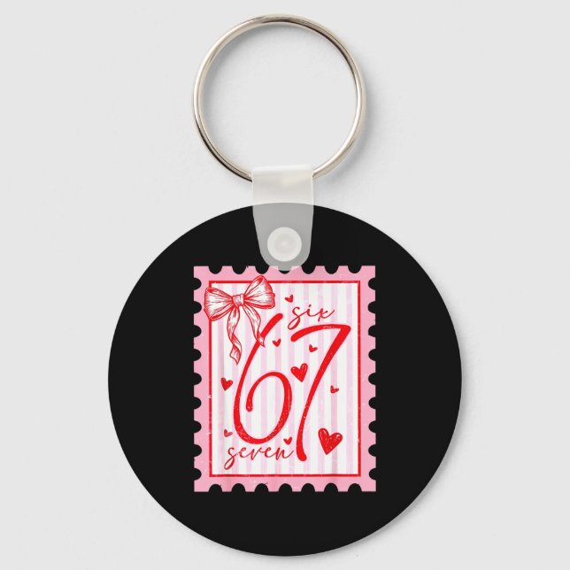 Happy Valentine’s Day 67 Meme Hearts Coquette Bow  Keychain (Front)